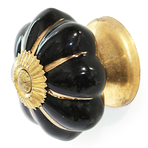 Picture of DOOR KNOB - BLACK & GOLD PUMPKIN SHAPE