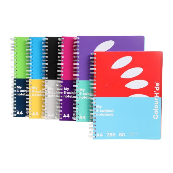 Picture of NOTE BOOK MARBIG A4 COLOURHIDE SPIRAL 5 SUB PUNCHED 250PG