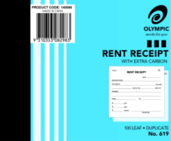 Picture of RECEIPT BK #619 RENT 5*4 DUP OLYMPIC