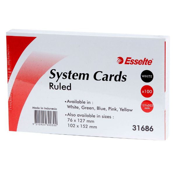 Picture of System Cards Esselte 8X5 Ruled White PK100
