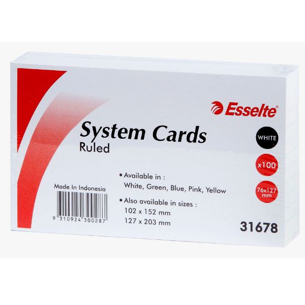 Picture of System Cards Esselte 5x3 127x75mm White Ruled Pk 100