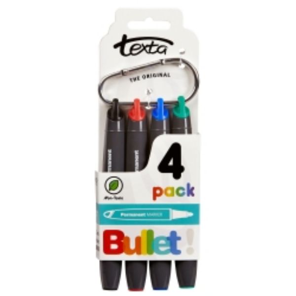Picture of MARKER TEXTA PERMANENT BULLET W/ CARABINER ASST COLOURS PK4