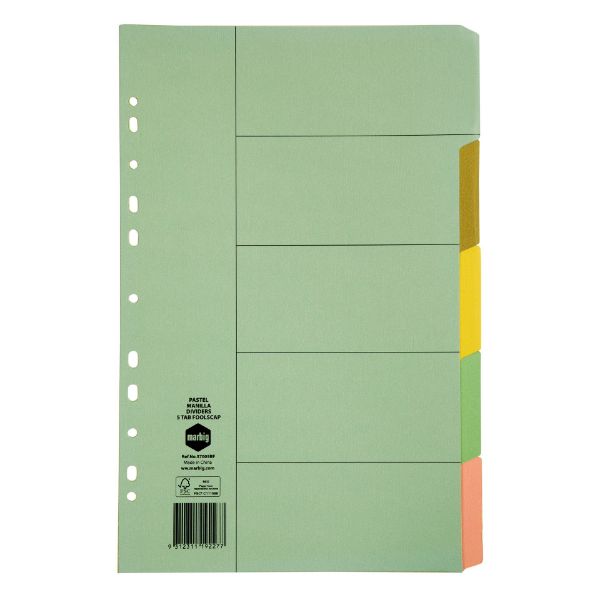 Picture of MARBIG DIVIDERS & INDICES 5 TAB COLOURED MANILLA