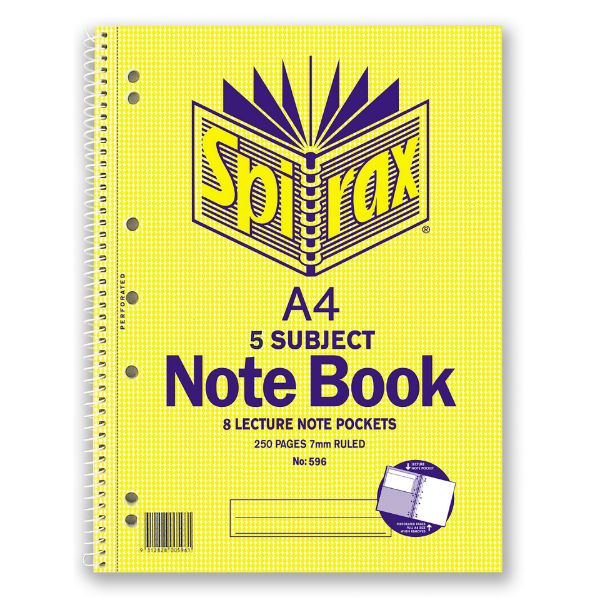 Picture of SPIRAX 596 5 SUBJECT NOTEBOOK A4 250 PAGE
