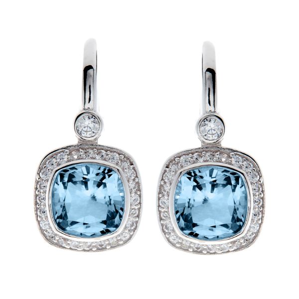 Picture of Sybella Jewellery Rhodium Square Blue Topaz Drop Earings