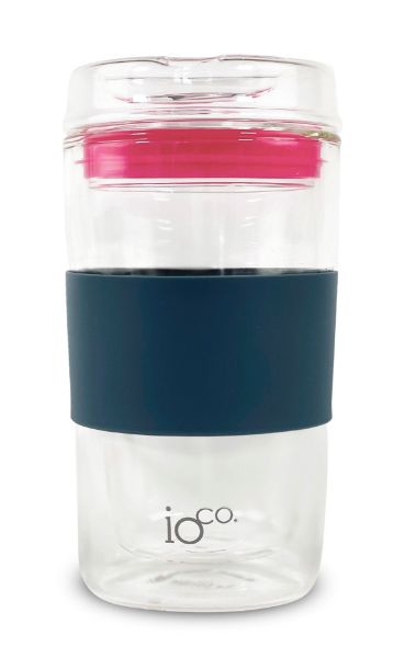 Picture of Ioco 12oz Glass Travel Cup -MBlue w/HPink Seal
