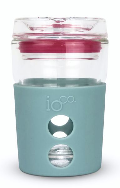 Picture of Ioco 8oz Glass Travel Cup - Blue w/HPink Seal