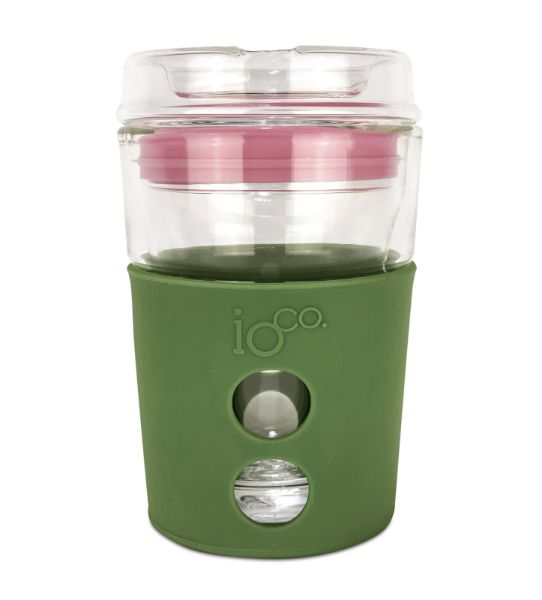 Picture of Ioco 8oz Glass Travel Cup - Green w/Pink Seal