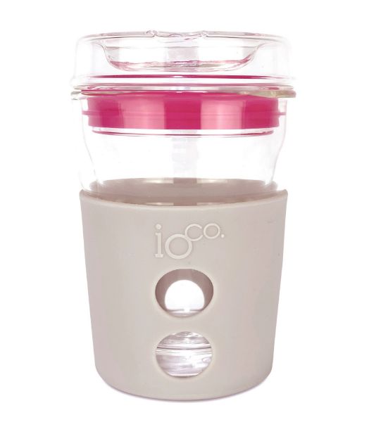 Picture of Ioco 8oz Glass Travel Cup - Latte w/HPink Seal