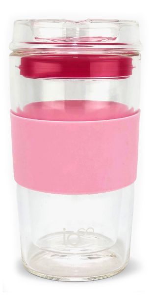 Picture of Ioco 8oz Glass Travel Cup - Pink w/HPink Seal