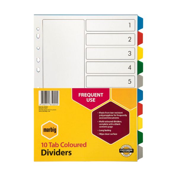 Picture of Dividers Marbig  Mult Clear PP A4 10Tab