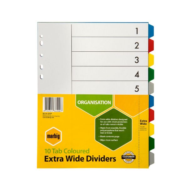 Picture of DIVIDERS MARBIG A4 PVC EXTRA WIDE 10 TAB